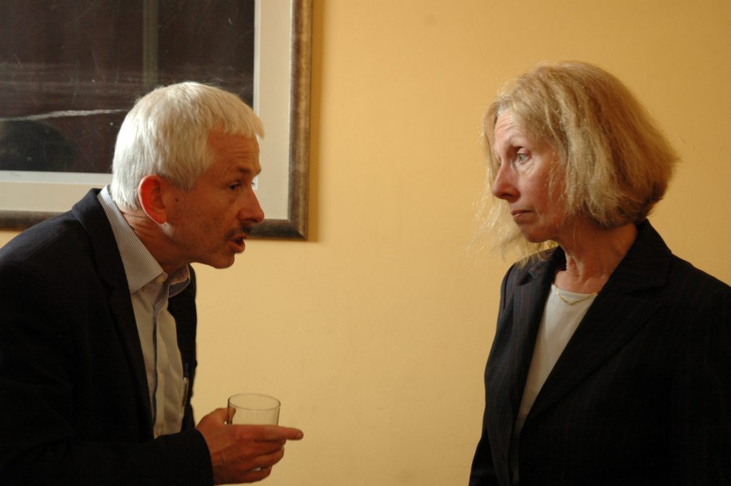 Prof. dr hab. Marcin Cieński i prof. dr hab. Ewa Kębłowska-Ławniczak na spotkaniu Porozumienia Uniwersyteckich Anglistyk Polskich w 2016 r.